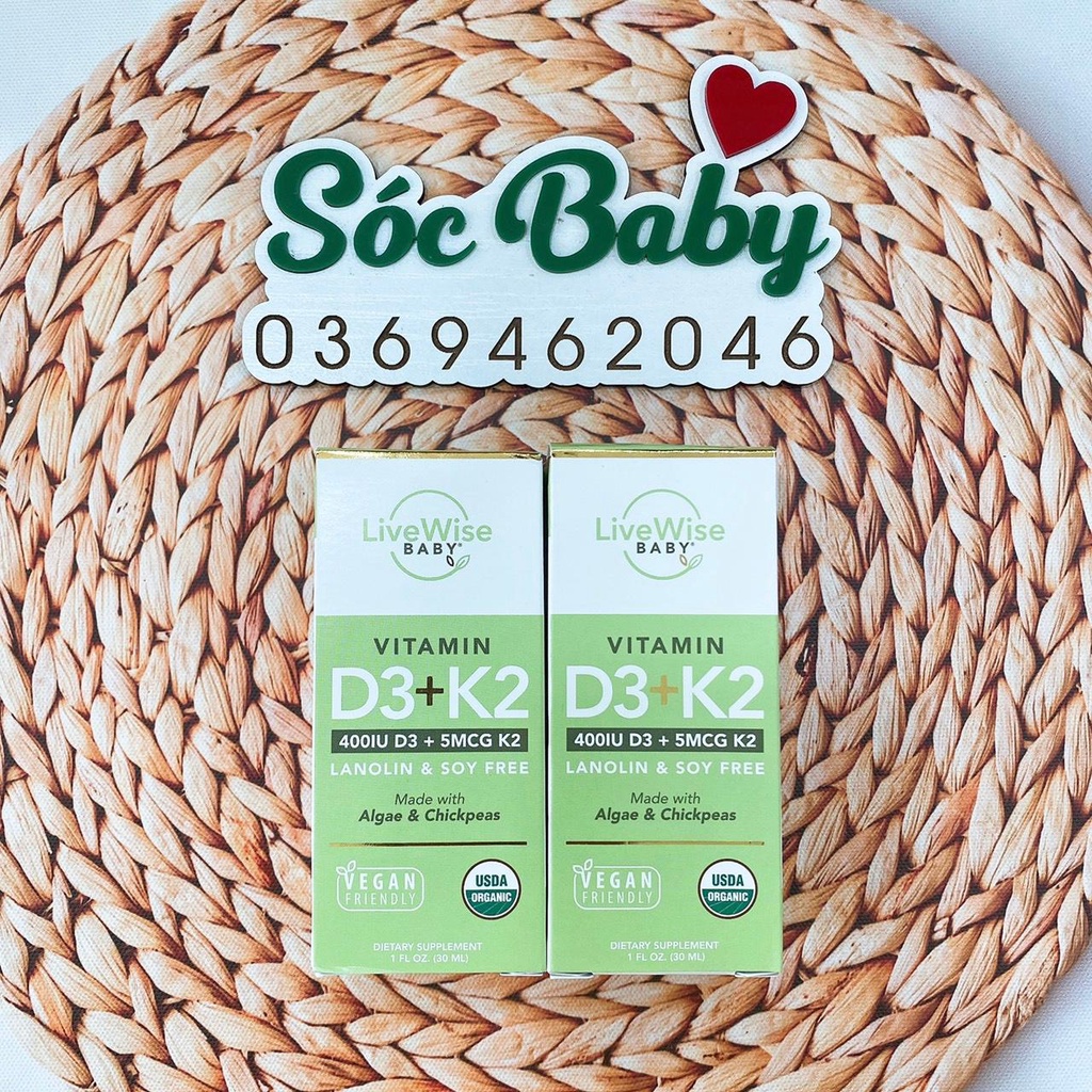 Vitamin D3 + K2 (D3K2) Thuần Chay Hữu Cơ LIVEWISE BABY - SÓC BABY
