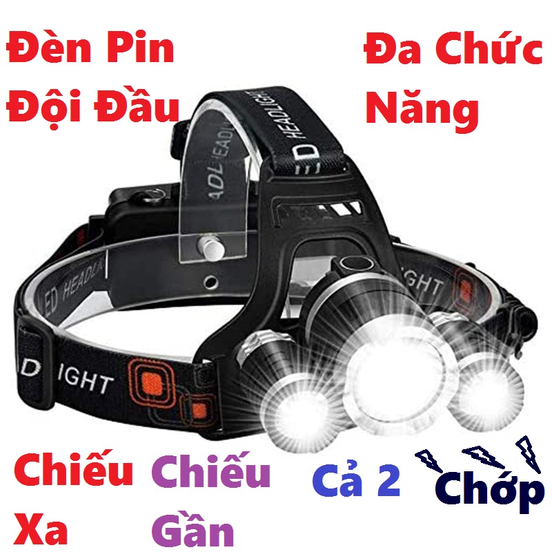 Đèn Pin Đội Đầu 3 Bóng T6 Siêu Sáng Sanami Fishing [ Tặng Pin và Sạc ] - Đèn Pin Led Đội Đầu T6 4 Chế Độ Chiếu Sáng