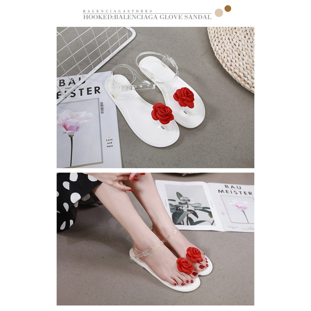 Xăng đan xỏ ngón đính hoa hồng phong cách bohemian cỡ 35-40