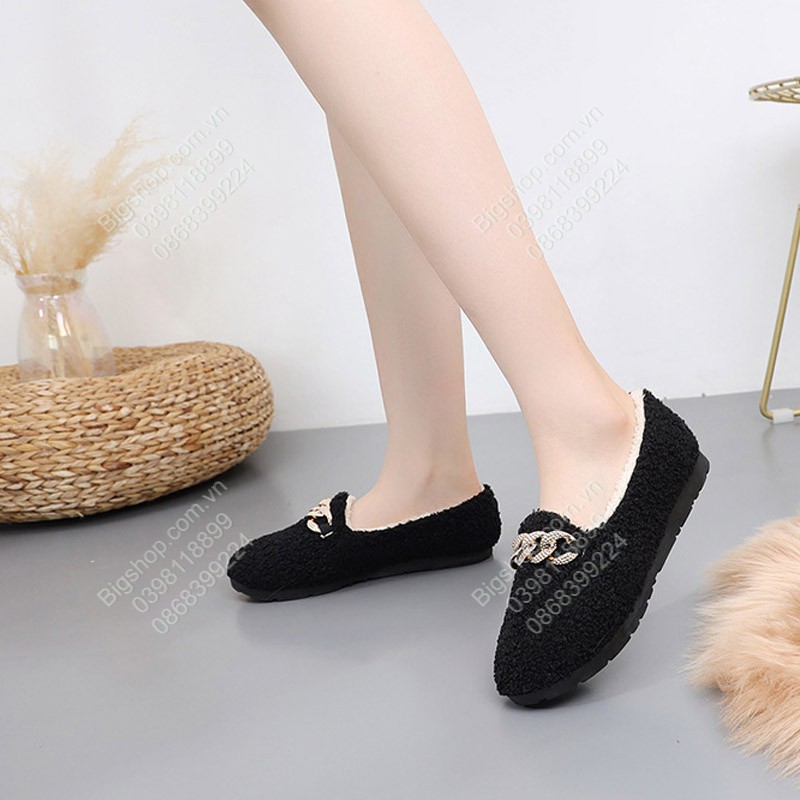 Giày lười bệt nữ với lông giữ nhiệt phù hợp mùa thu, đông, xuân | BigBuy360 - bigbuy360.vn