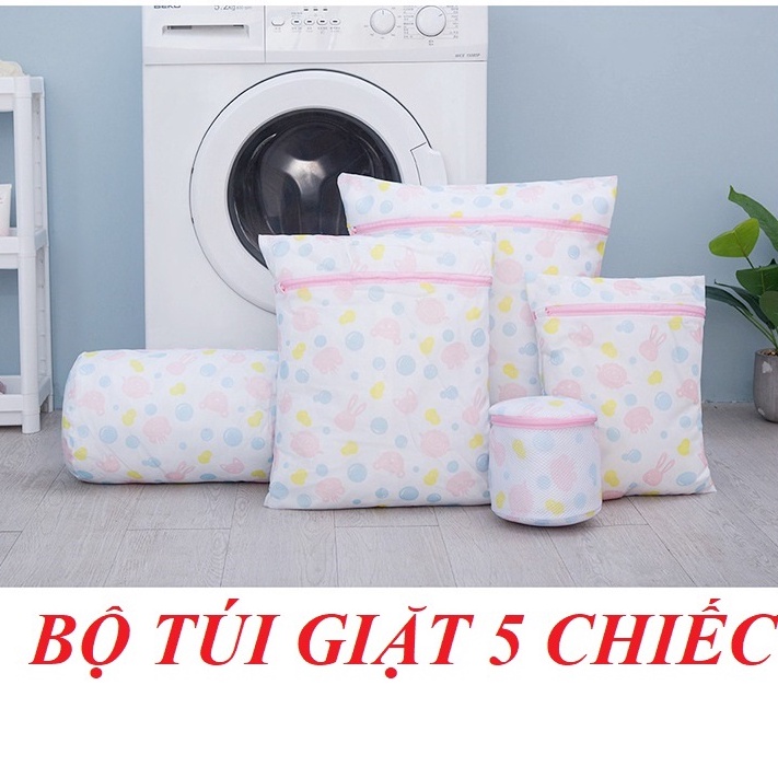 Bộ Túi Giặt Hoa 5 Chiếc Nhiều Kích Thước Bảo Vệ Quần Áo Khi Giặt Máy Giặt, Set Lưới Giặt Bảo Vệ Quần Áo