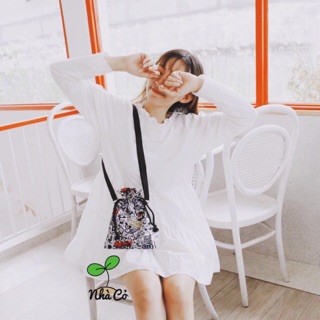 [HÌNH THẬT] Túi vải dây rút đeo chéo mini Made by Nhà Cỏ hoạ tiết Mickey