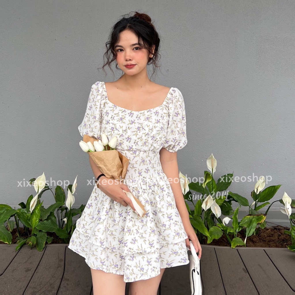 Váy hoa nhí xoè dáng ngắn 2 tầng tiểu thư nhẹ nhàng vintage xixeoshop - v140