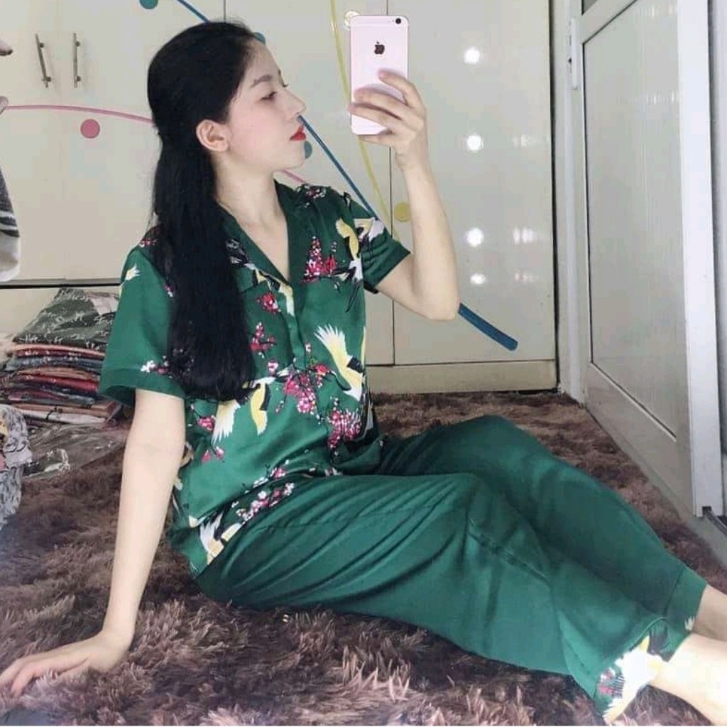 Đồ bộ nữ pijama satin dài nh02