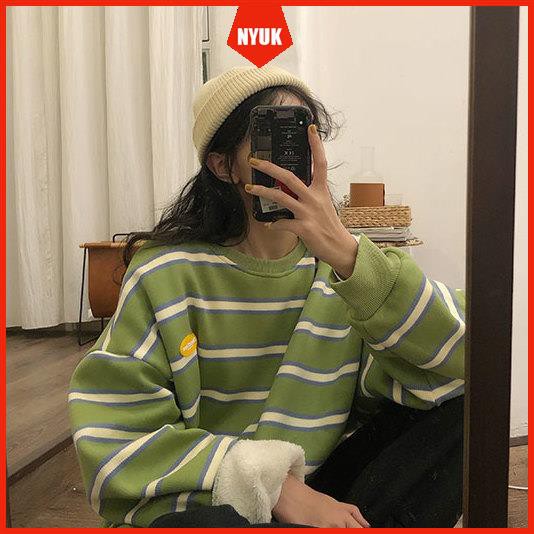 Áo Sweater Nữ Dáng Rộng Vải Lông Cừu Phối Nhung Xinh Xắn Thoải Mái Phong Cách Hàn Quốc | BigBuy360 - bigbuy360.vn