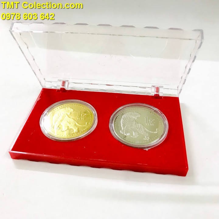 Cặp xu hình con cọp 1 Yi Trung Quốc Vàng Bạc, tặng kèm hộp; làm quà tặng độc lạ ý nghĩa dịp Lễ, Tết- SP005326