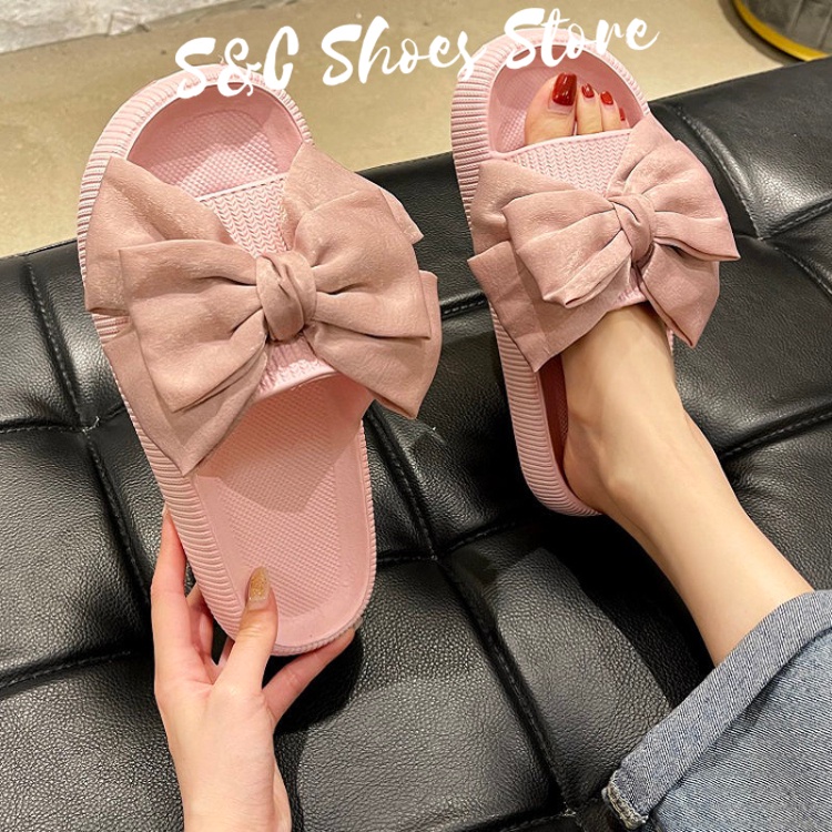 Dép Sandal Đế Bằng Cao 4CM Đính Nơ Dễ Thương Chất Lượng Cao Dành Cho Nữ