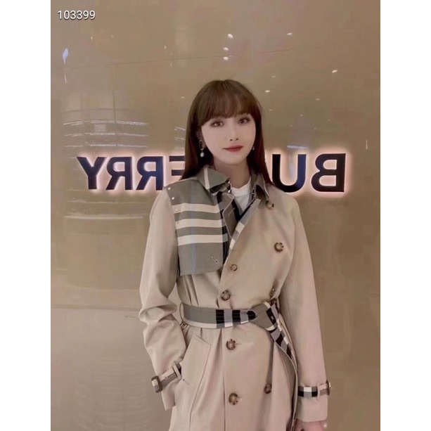 Áo khoác mangto nữ BURBERRY BBR phối họa tiết hiện đại cao cấp
