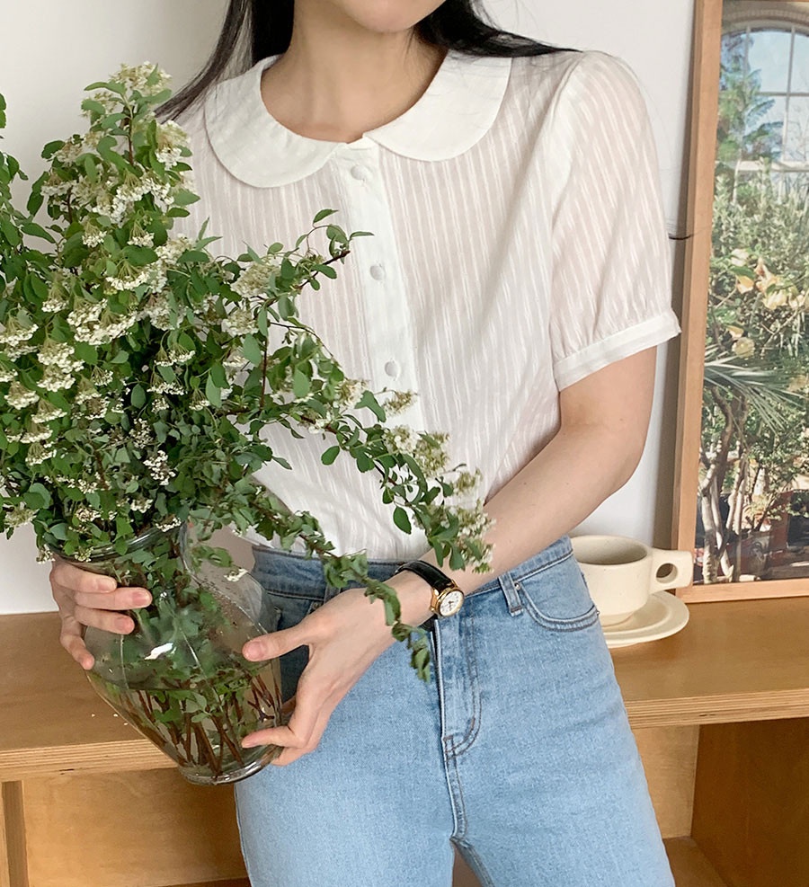 Áo Sơ Mi Vải Jacquard Trắng Tay Ngắn Dáng Rộng Thời Trang Mùa Hè 51353