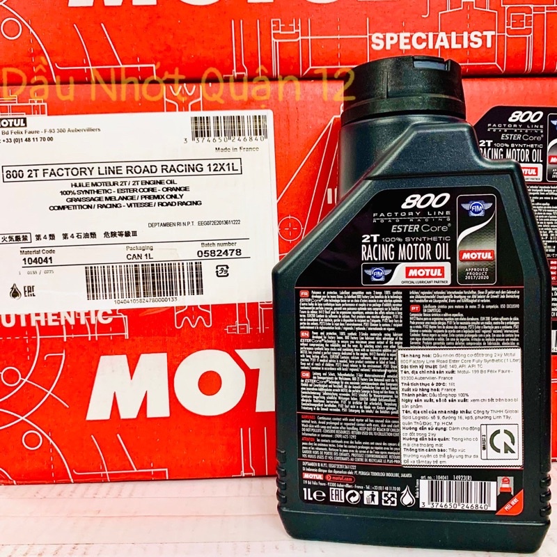 Nhớt Pha Xăng 2 Thì Motul 800 2T Factory Line Road Racing Ester Core Fully Synthetic Racing Motor Oil - Made in France