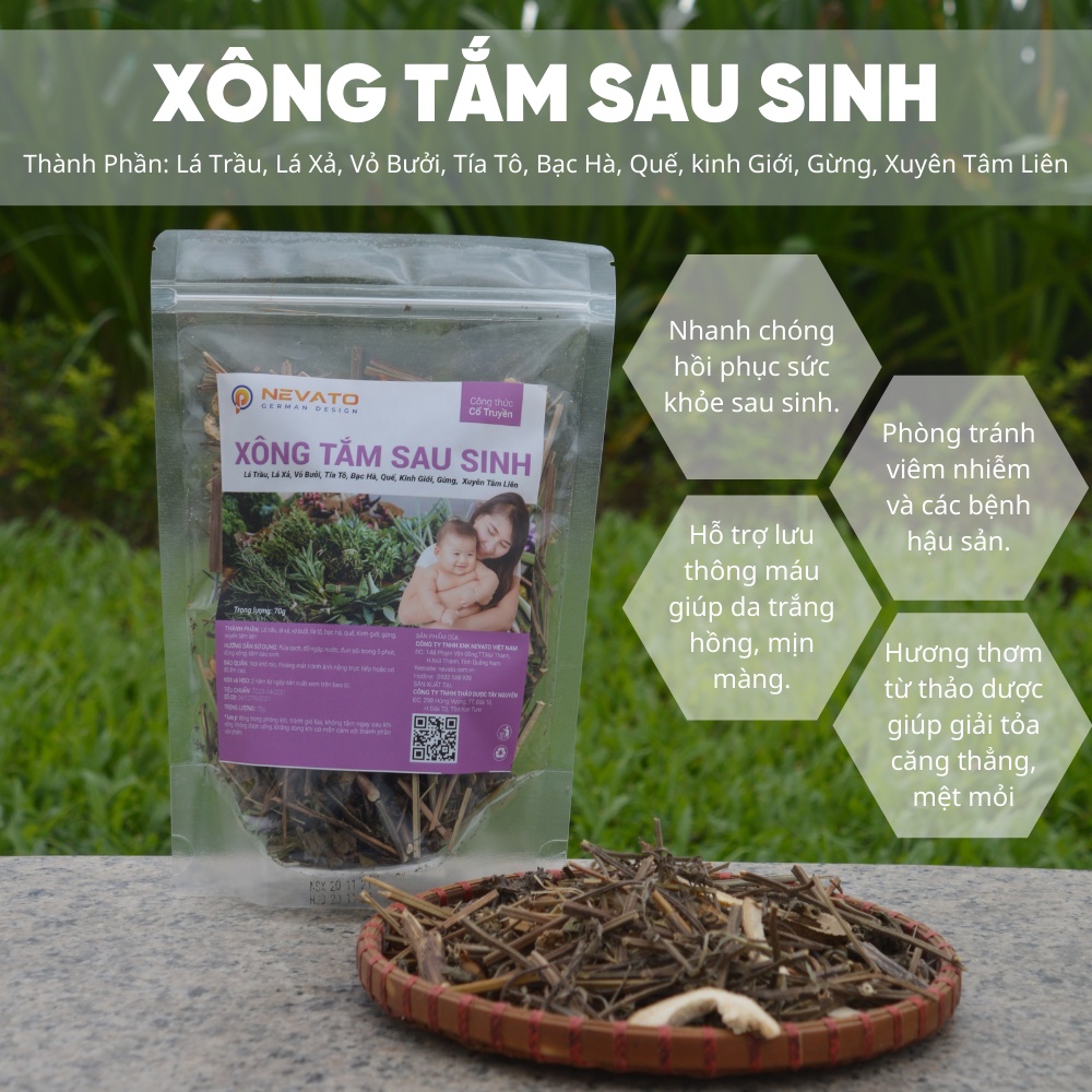 Lá Xông Tắm Sau Sinh Nevato Trọng Lượng 70G