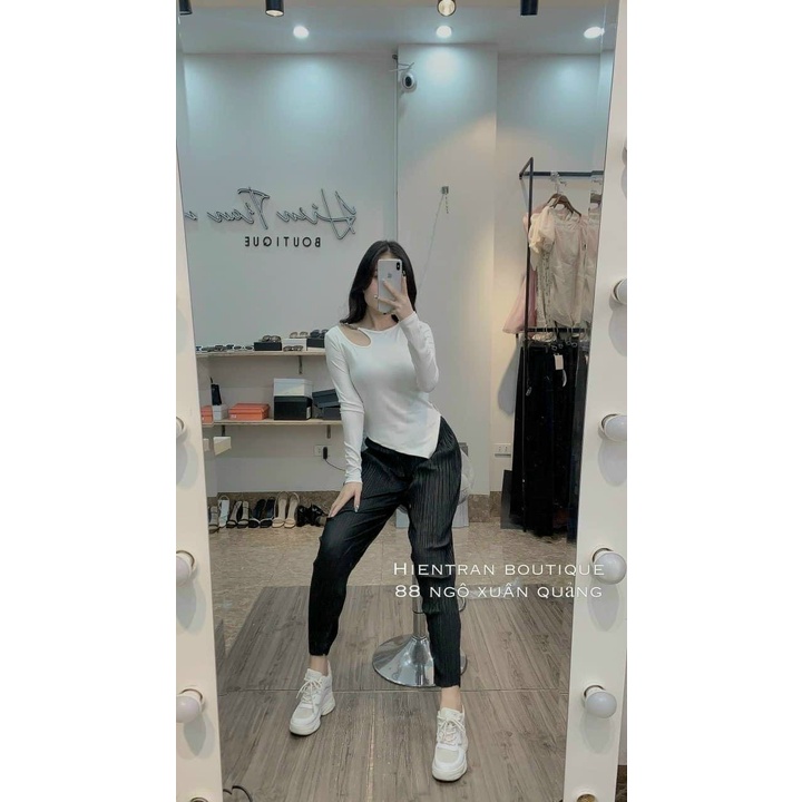 [Mã FAMARAL1 giảm 10K đơn 50K] Áo thun kiểu dây xích khoét vai, Áo kiểu dáng ôm dài tay sexxy AS6525 - NhiNhi Shop