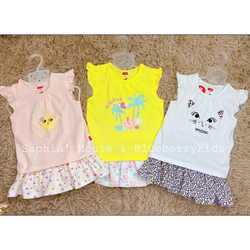 Set áo phông kèm chân váy lót quần bé gái xuất Nhật dư xịn (2-5y)