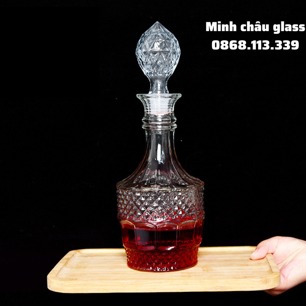 Chai thủy tinh đựng rượu ngâm rượu cực sang trọng 750ml cao cấp vỏ bình có khắc hoa văn nổi sang trọng chai rượu mã số 9