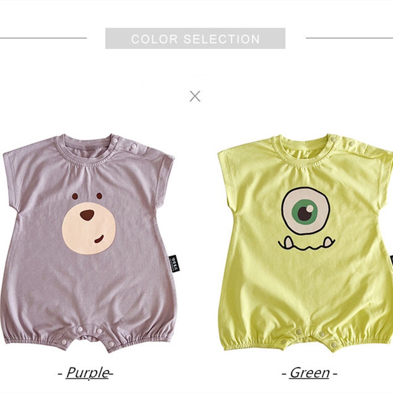 Bộ Áo Liền Quần Vải Cotton Tay Ngắn In Hoạt Hình Dành Cho Bé Sơ Sinh