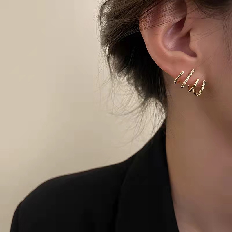 Đôi Bông Tai Nhiều Lớp Mạ Vàng/Bạc Đính Đá Thời Trang Cho Nữ