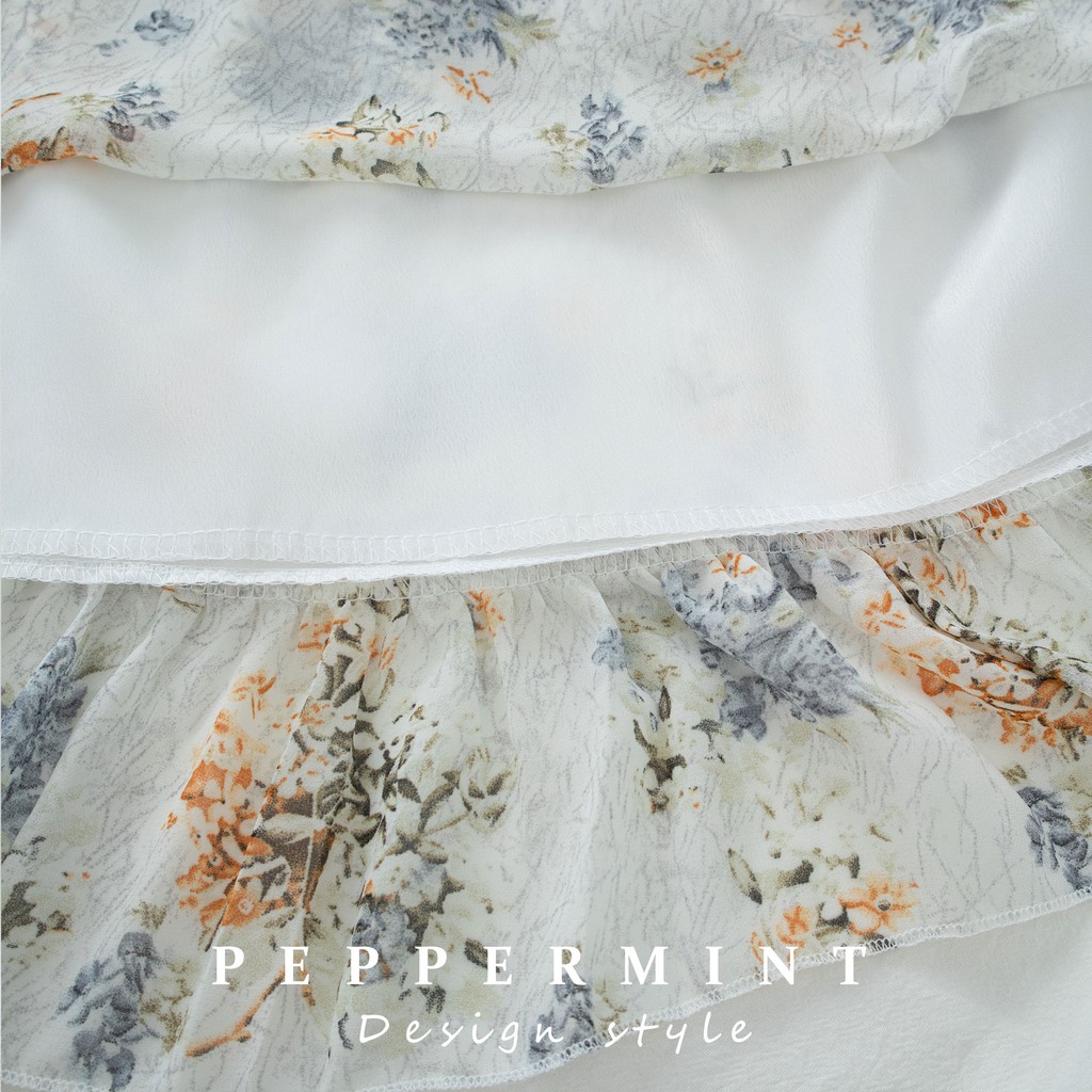 Đầm Voan Hoa Tay Dài Cổ Chữ V Thời Trang 29250