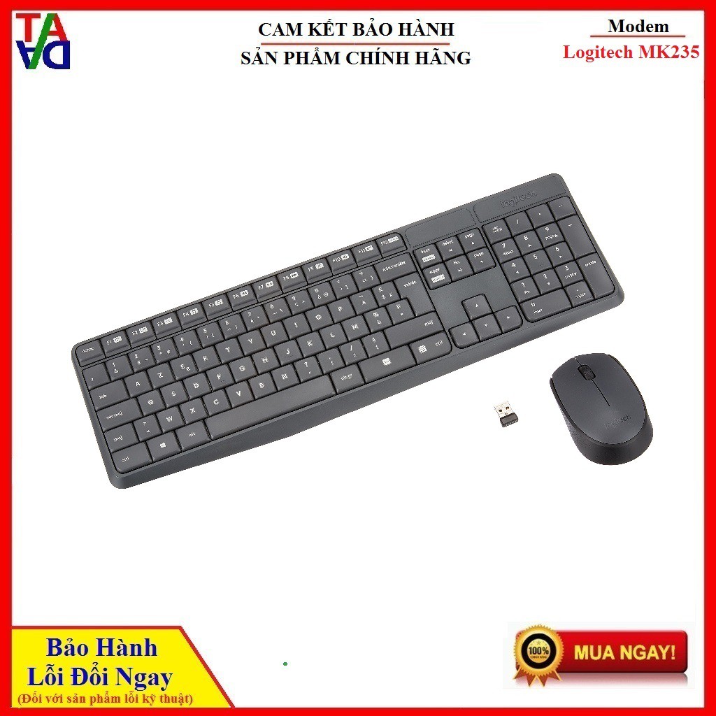 Combo bàn phím + chuột không dây Logitech MK235 Hàng chính hãng + Bảo hành 12 tháng 1 đổi 1