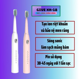 Bàn chải điện GIVE-XK18 đánh răng tự động 5 chế độ bản nâng cấp sóng siêu âm kèm sung ion âm