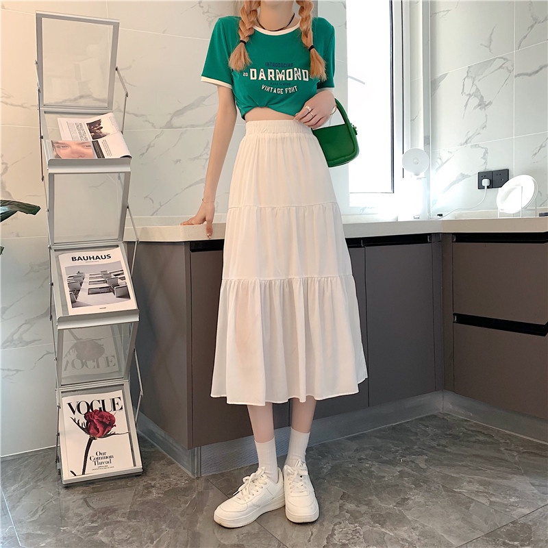 SUXI Chân Váy Chữ A Lưng Cao Màu Sắc Đơn Giản Thời Trang Mùa Hè Cho Nữ