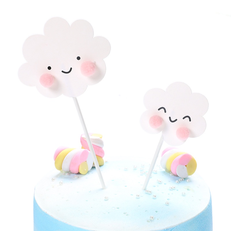 Set Que Trang Trí Bánh Sinh Nhật Hình Cầu Vồng Mặt Cười Dễ Thương