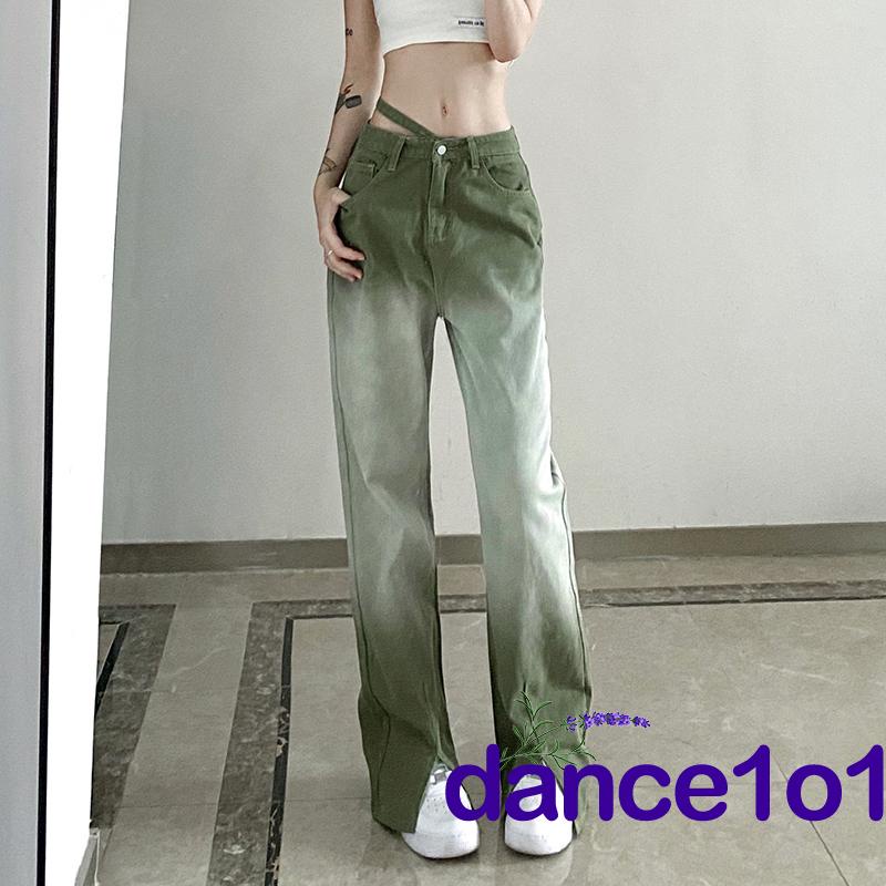 Quần jean ống thẳng cạp vừa phối màu gradient thời trang dành cho nữ