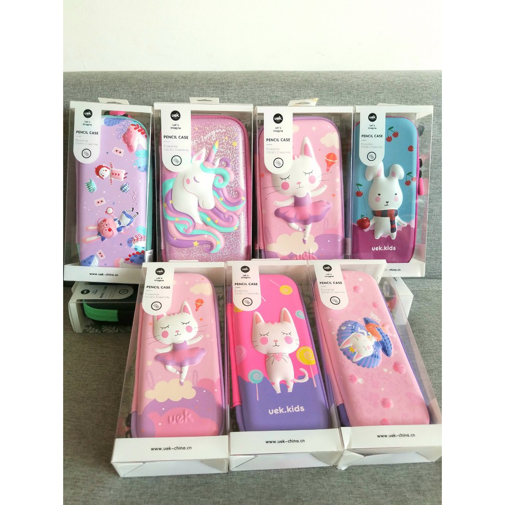 Hộp bút chính hãng UEK cho bé gái tiểu học hình unicorn, mèo cute full box siêu dễ thương