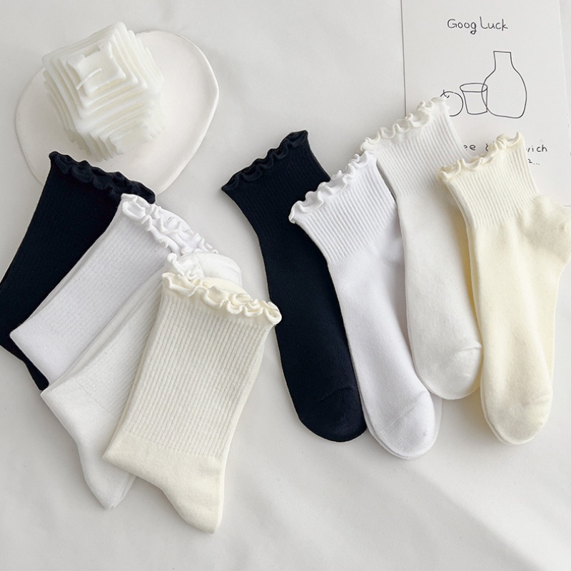 Vớ FHYL cotton cổ cao qua mắt cá chân màu trắng/ đen thời trang dành cho nữ