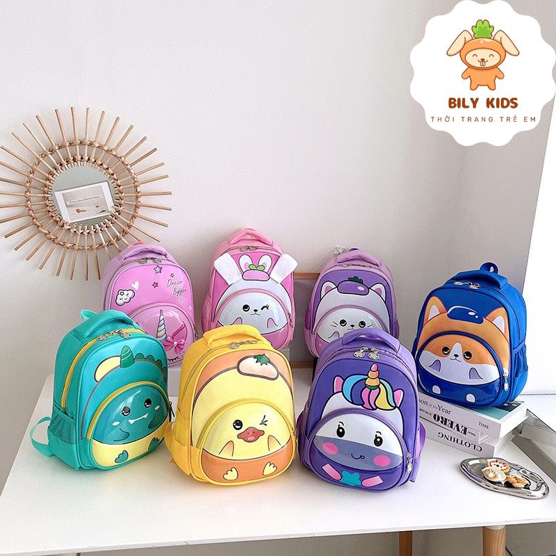 Balo đi học, cặp sách mẫu giáo mầm non cho bé trai bé gái hình động vật dễ thương chống nước Bily Kids