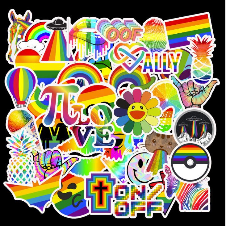 Sticker RAINBOW nhựa PVC không thấm nước, dán nón bảo hiểm, laptop, điện thoại, Vali, xe, Cực COOL #83