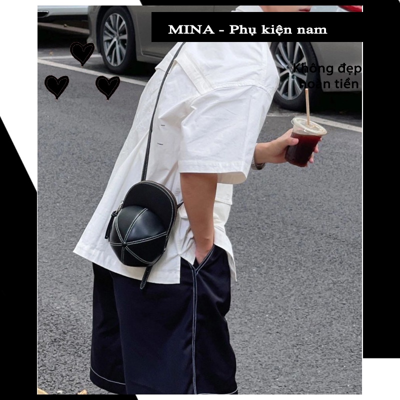 Túi đeo chéo thời trang hình mũ giỏ nón điệu phong cách cặp bên hông lưỡi chai đen nâu Mina