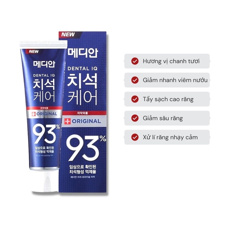 Kem đánh răng MEDIAN 93% IQ DENTAL Toothpaste giúp trắng răng, giảm ố, thơm miệng
