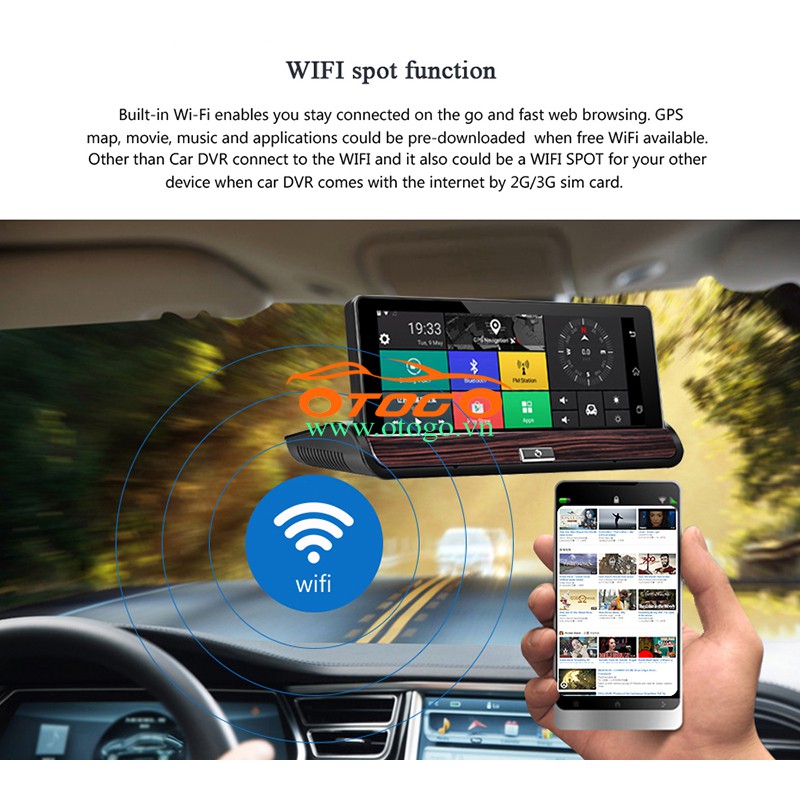 Camera Hành Trình Để Taplo Kết Hợp Camera Lùi, 3G Phát Wifi Smart Android