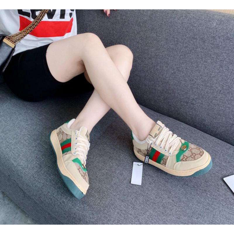 Giày Thể Thao Nữ Xanh Hồng Sneaker Ong Da Mềm Êm Fullbox Bill Túi Cao Cấp