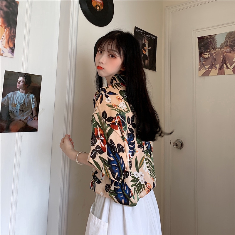 Áo sơ mi SUXI ngắn tay in hoa phong cách cổ điển thời trang