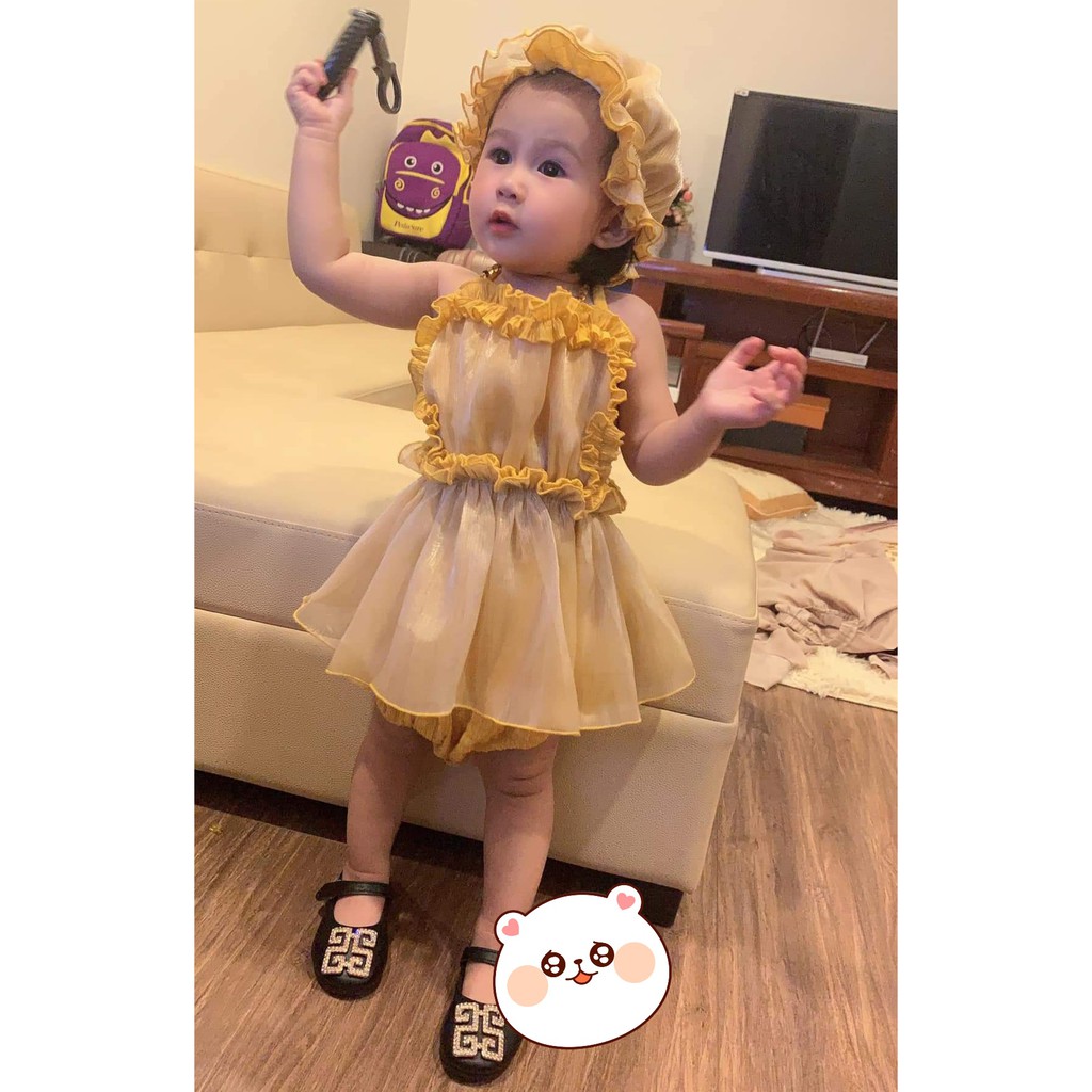 Set Body váy yếm vàng kèm nón cho bé gái ⚡ 𝗙𝗥𝗘𝗘𝗦𝗛𝗜𝗣 ⚡ Hàng thiết kế - Chất liệu cao cấp và an toàn cho bé