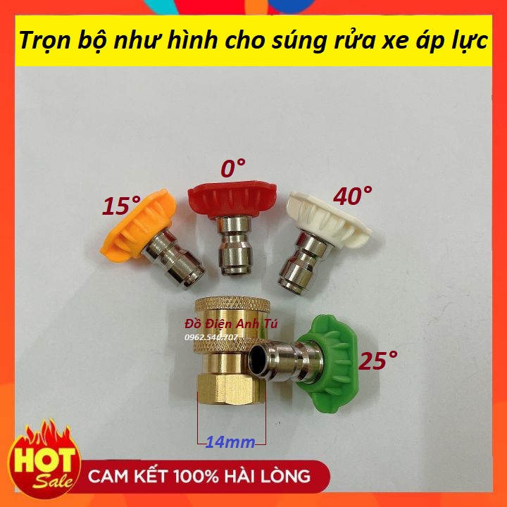 Béc phun-Đầu béc 0 độ-15 độ-25 độ-40 độ Gắn súng xịt rửa xe áp lực cao- Ren nối nhanh 1/4 inch