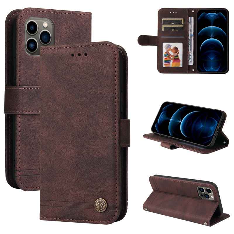 Bao da điện thoại nắp lật có ngăn đựng thẻ và dây đeo thích hợp cho For IPHONE 11 12 13 PRO MAX MINI