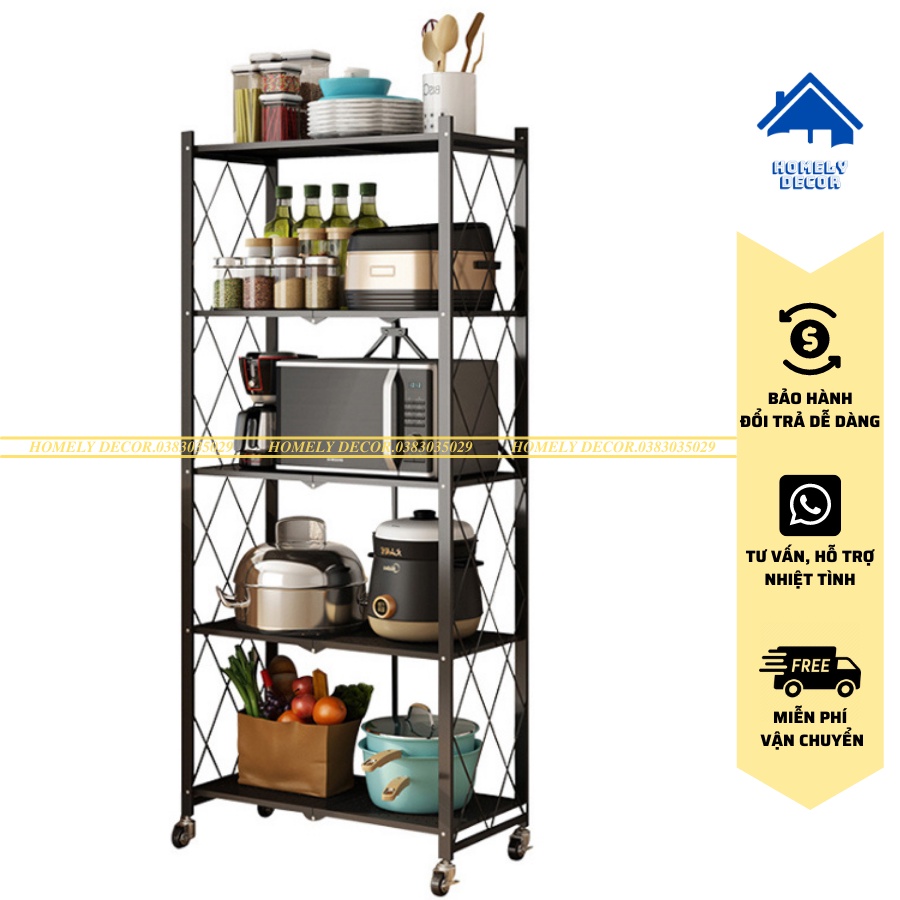 FREESHIP 🆓 Kệ Sắt - Kệ Để Đồ Đa Năng Gấp Gọn Có Bánh Xe 5 Tầng Tiện Ích Cho Nhà Bếp, Phòng Ngủ, Phòng Khách