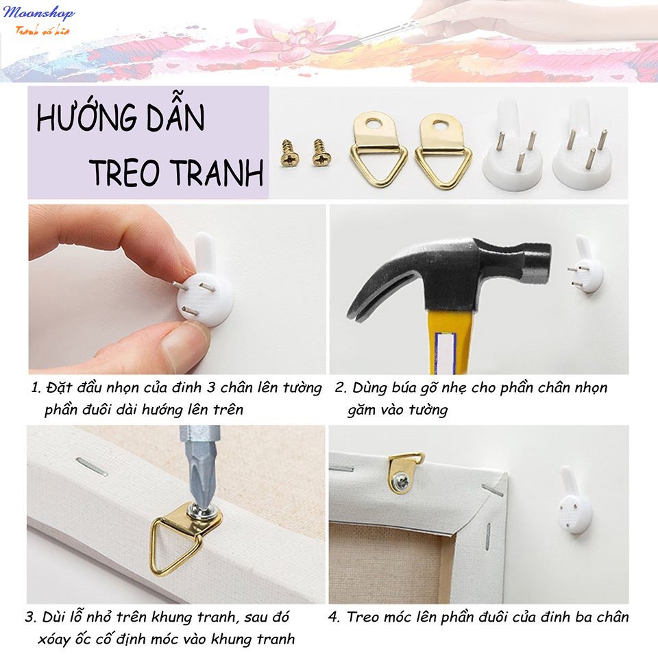 KHUNG DÀY 2.5 cm-Tranh sơn dầu số hóa tự tô –TẶNG KHĂN- Tranh tô màu theo số-  đã căng sẵn khung 40 x 50 cm- Moon shop