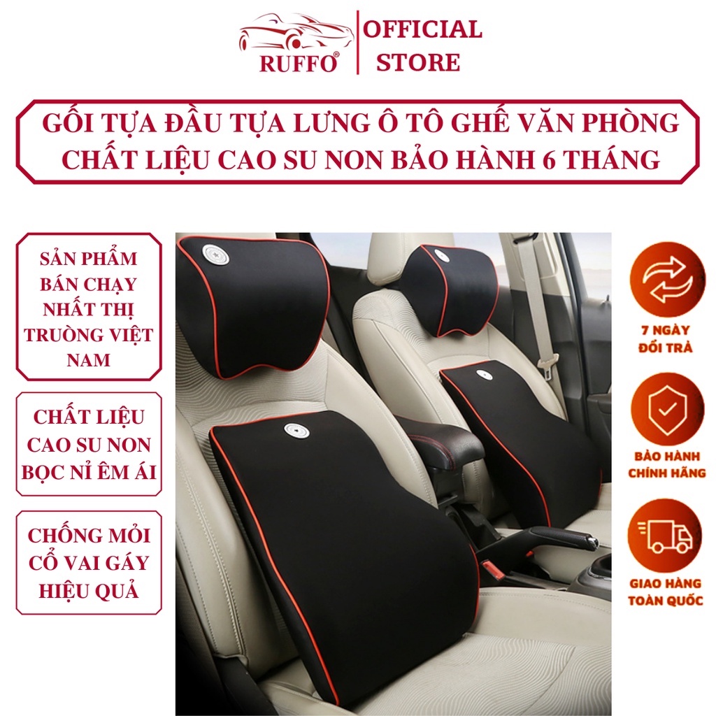 Gối Tựa Đầu Và Lưng Trên Ô Tô Ghế Văn Phòng Chất Liệu Cao Su Non Chống Đau Mỏi Vai Gáy - Phụ Kiện Xe Hơi Ruffo Cao Cấp