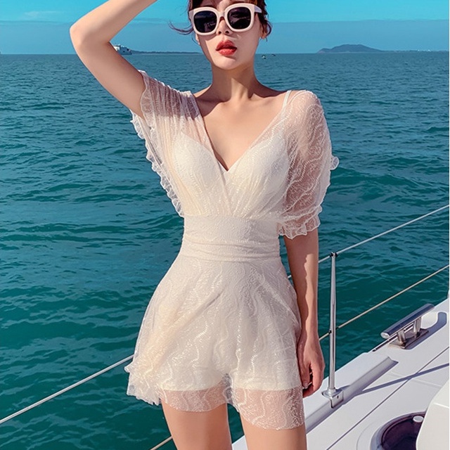 Bộ đồ bơi DIDIKA cổ chữ V ren trắng thời trang mùa hè mới 2022 dành cho nữ