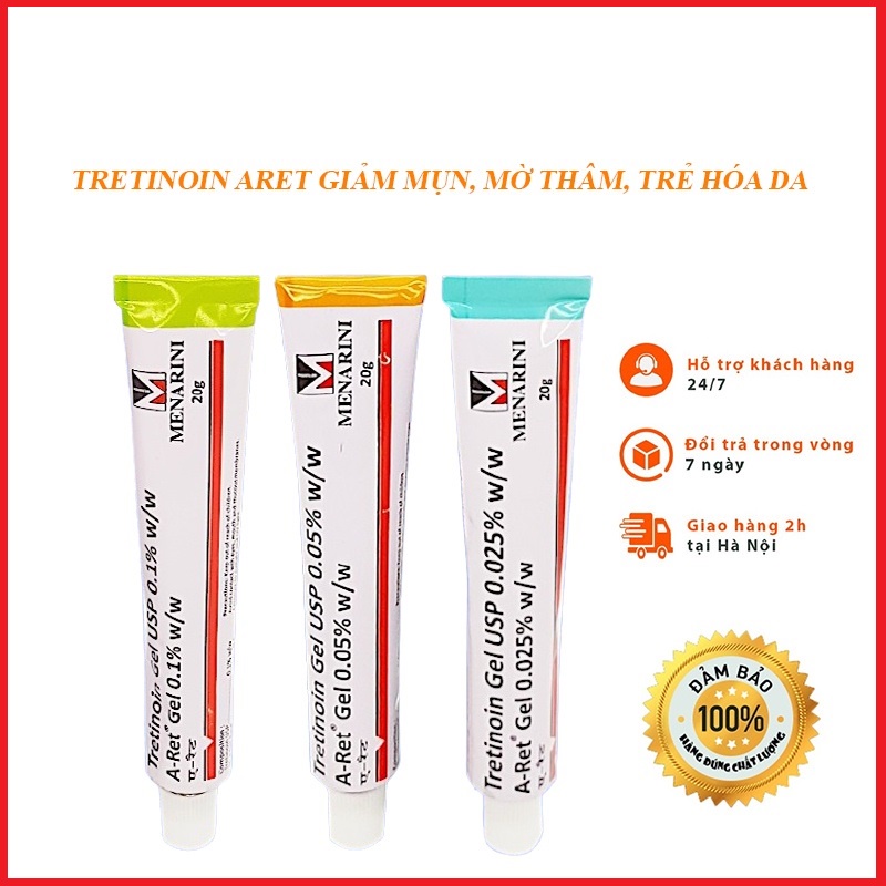 Kem Tretinoin Aret Ấn 0.025%/0.05%/0.1% tuýp 20gr - Giảm mụn, mờ thâm nám, chống lão hóa