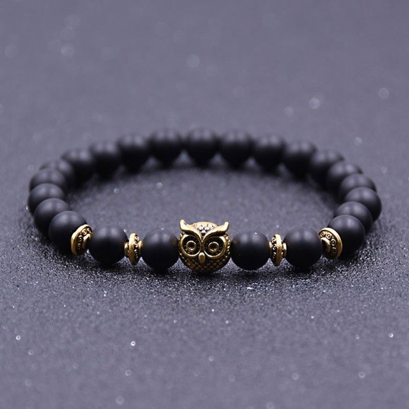 Vòng đeo tay hạt đá tự nhiên phối phụ kiện hình cú đẹp mắt dành cho nam và nữ