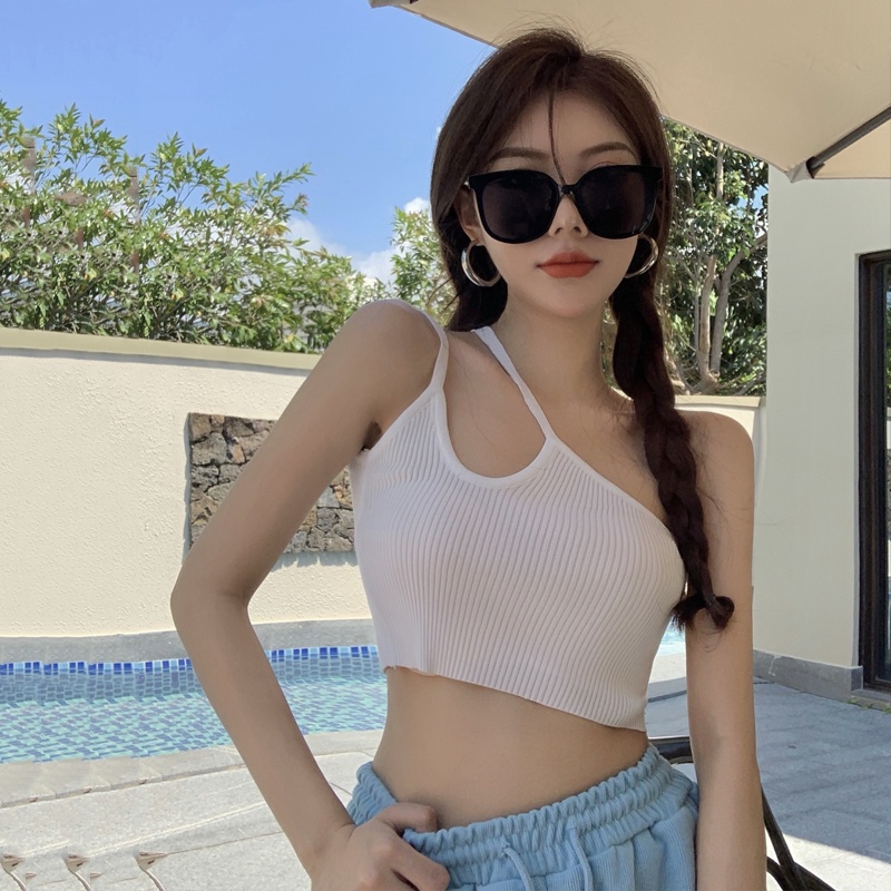 Áo Croptop Dệt Kim Hai Dây Dáng Ôm Thời Trang Mùa Hè Cho Nữ