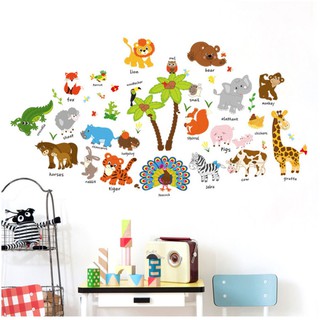 Decal Dán Tường Họa Tiết Muôn Thú Cây Dừa Giấy Dán Tường Decor Phòng Cho Bé Có Keo Sẵn