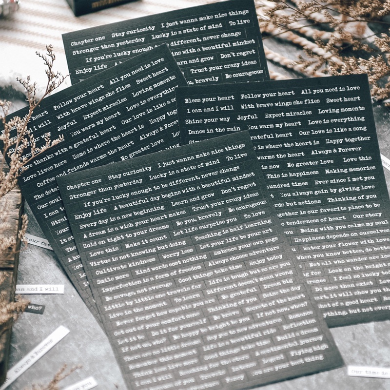 Junarystudio - 8 tờ sticker miếng dán câu quote tiếng Anh của JudyCraft màu trắng đen trang trí journal