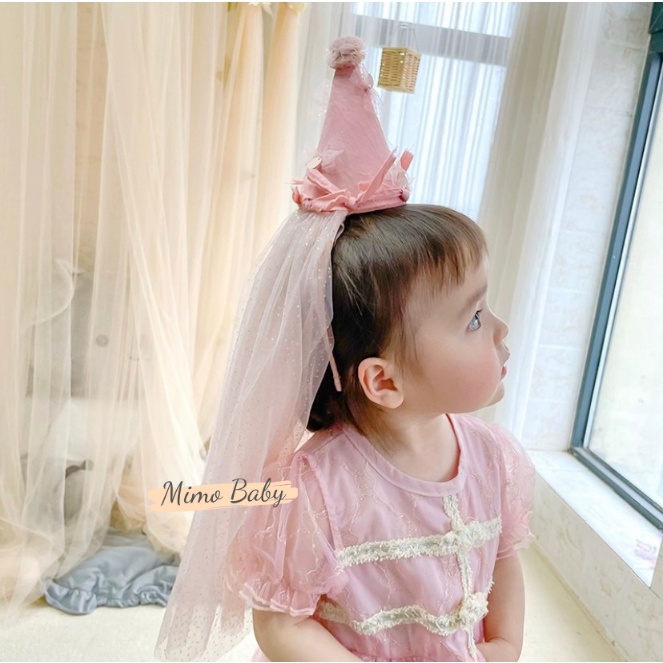 Bờm mũ chóp đính voan xòe lấp lánh, bờm cô dâu cho bé gái BD49 Mimo Baby
