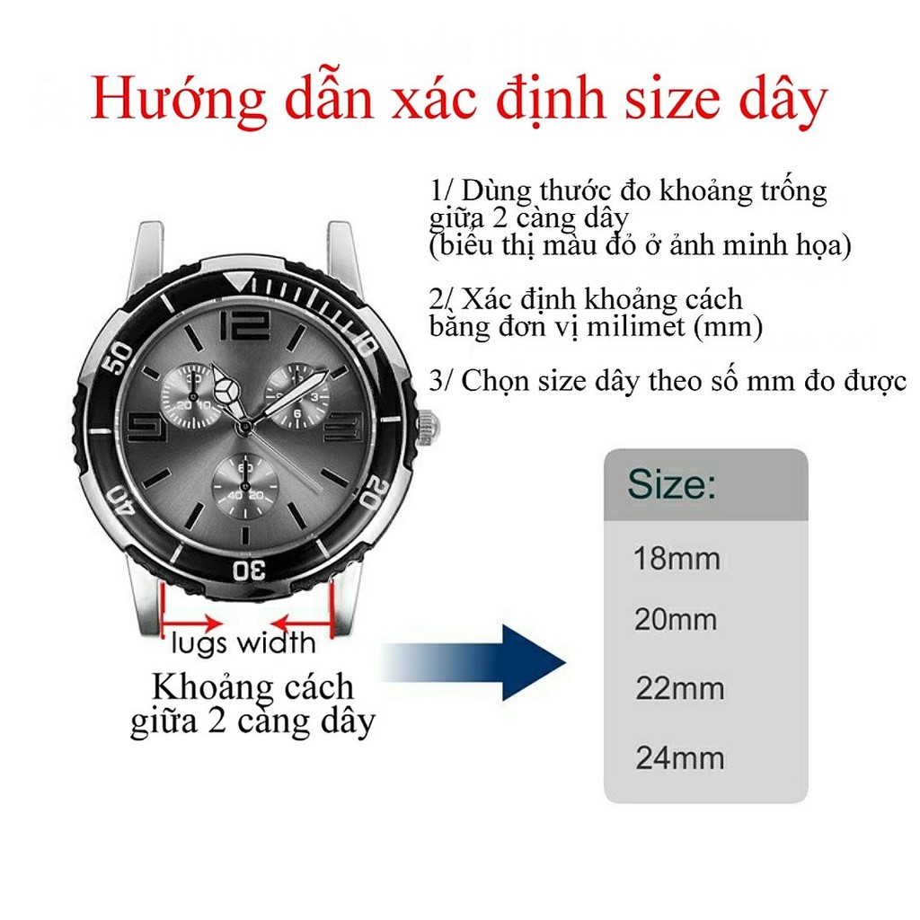 Dây da đồng hồ chất liệu PU cho nam và nữ size 14/16/18/20/22 kèm khóa và chốt