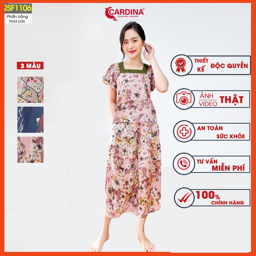 Đồ bộ nữ CARDINA chất lụa satin nhật cao cấp áo cổ vuông tay bèo quần culottes thời trang 2SF11